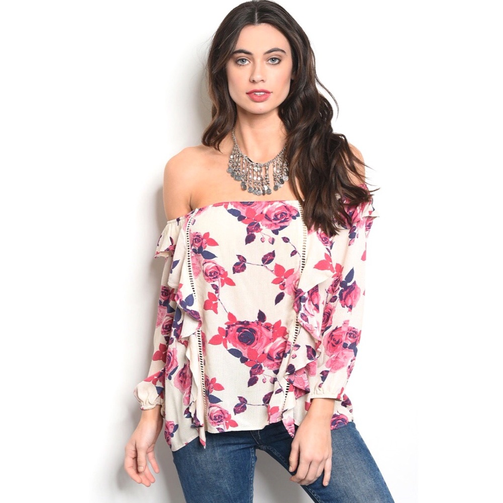 HP🌸OFF THE SHOULDER TOP WITH RUFFLE DETAIL - Picture 5 of 8
